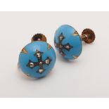 Victorian turquoise enamel and diamond earrings, with rose cut diamonds set in a Maltese cross,