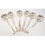 Set of six silver soup spoons with rat tail bowls, Sheffield marks 1927,