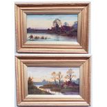 Pair of late 19th century oil on canvas landscape scenes in gilt frames.