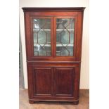 Georgian mahogany half glazed corner cabinet with cupboards under