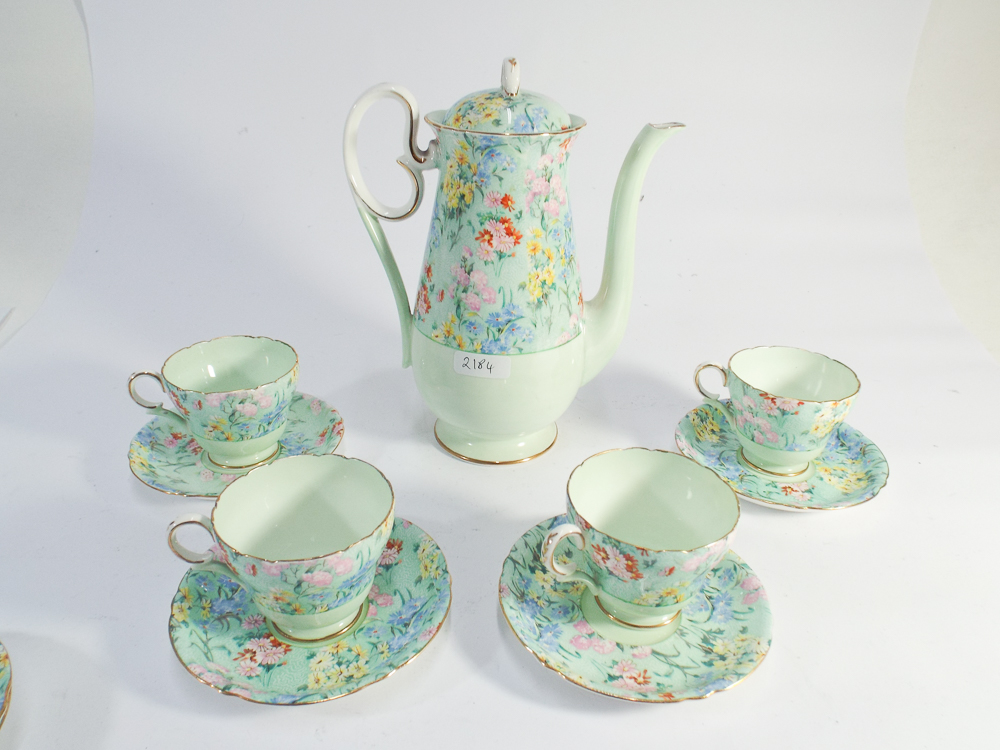 Shelley Melody patterned coffee pot and 6 coffee cups and saucers,