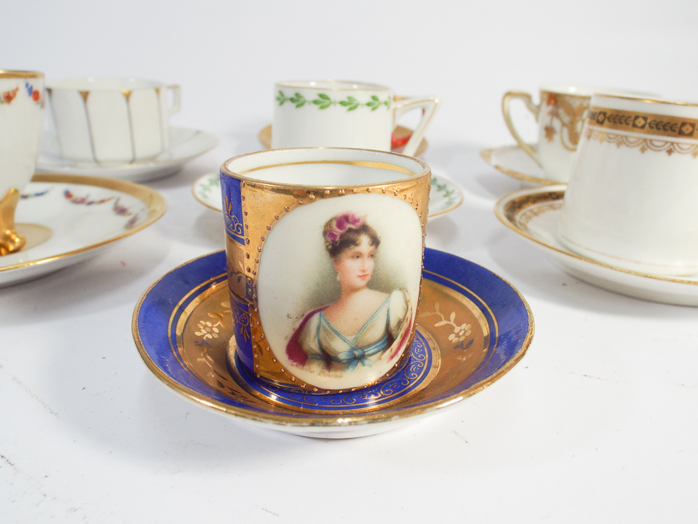 Collection of 9 porcelain cabinet cups and saucers to include Vienna porcelain cabinet cup - Image 2 of 4