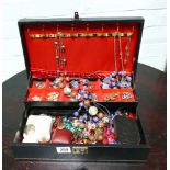 Large cantilevered jewellery box and contents of costume jewellery