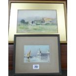 Small framed water colour of a Venetian scene and another dated 1891 signed Martin of a farmer