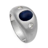 Saphir-Brillant-Ring WG 750/000 mit einem feinen ovalen Saphircabochon 3,17 ct in guterFarbe und 2