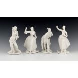 Nymphenburg Figuren. 19. Jh. Vier Figuren aus der Commedia dell`Arte (Leda, Lalage,Mezzotino,