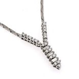 Brillant-Collier WG 585/000 mit 21 Brillanten, zus. 0,68 ct W/VSI und 3 Diamant-Baguettes,zus. 0,