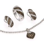 Brillant-Schmuckset WG 585/000 mit fancybrown Brillanten, zus. 2,5 ct und Brillanten, zus.0,40 ct