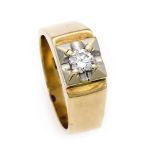 Brillant-Ring GG/WG 585/000 mit einem Brillanten 0,36 ct Weiß/lupenrein, RG 56, 10,8 g,mit