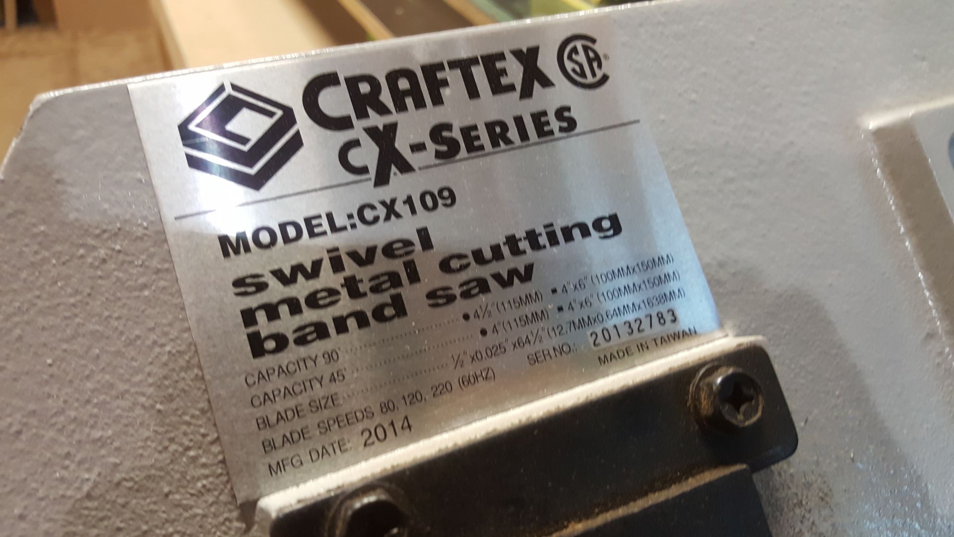 Craftex swivel metal cutting band saw mod.cx109 with table and clamps - Image 2 of 3