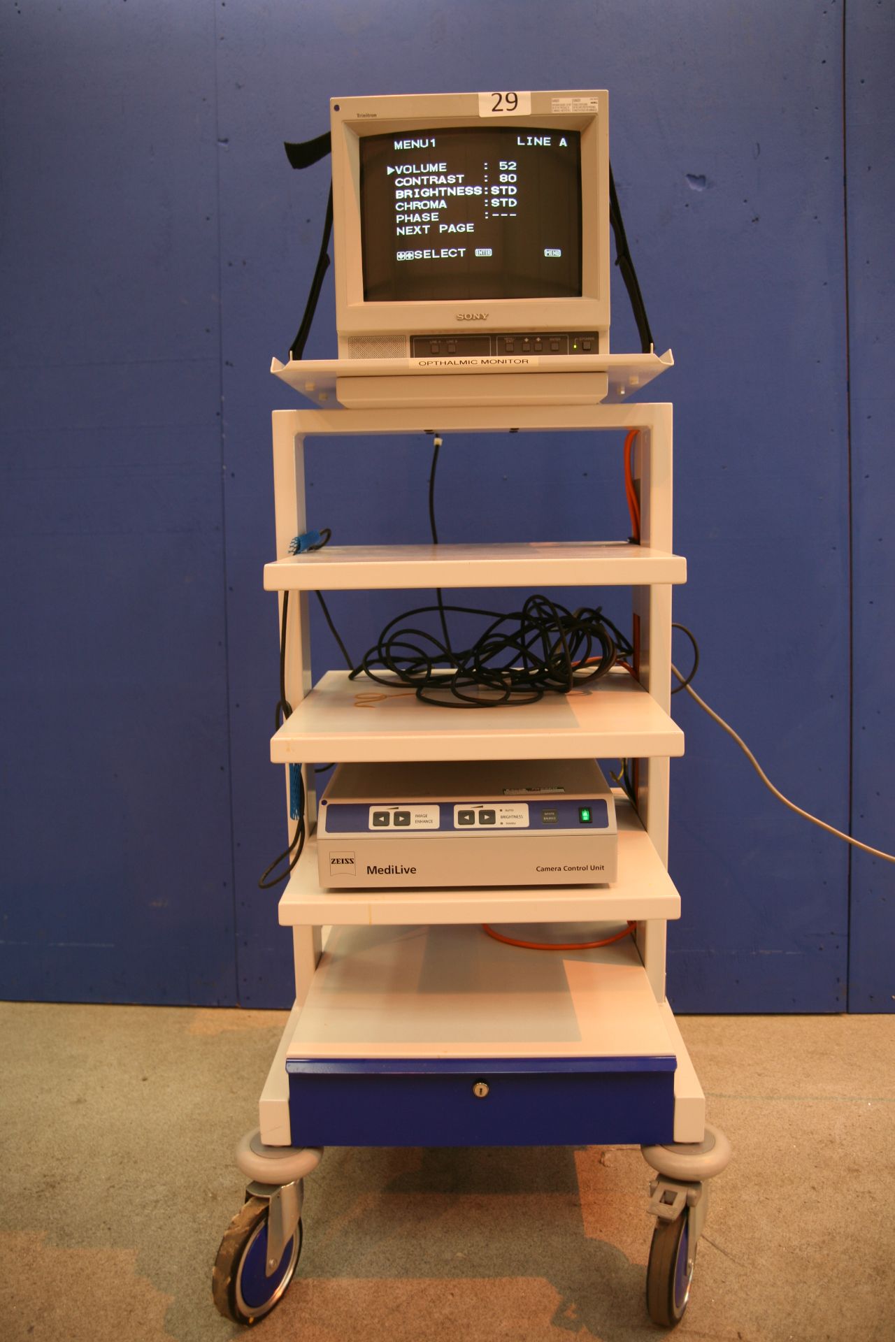 Mobile Stack Trolley With Sony Trintron Monitor And Zeiss Medilive Camera Control Unit *Power Up*