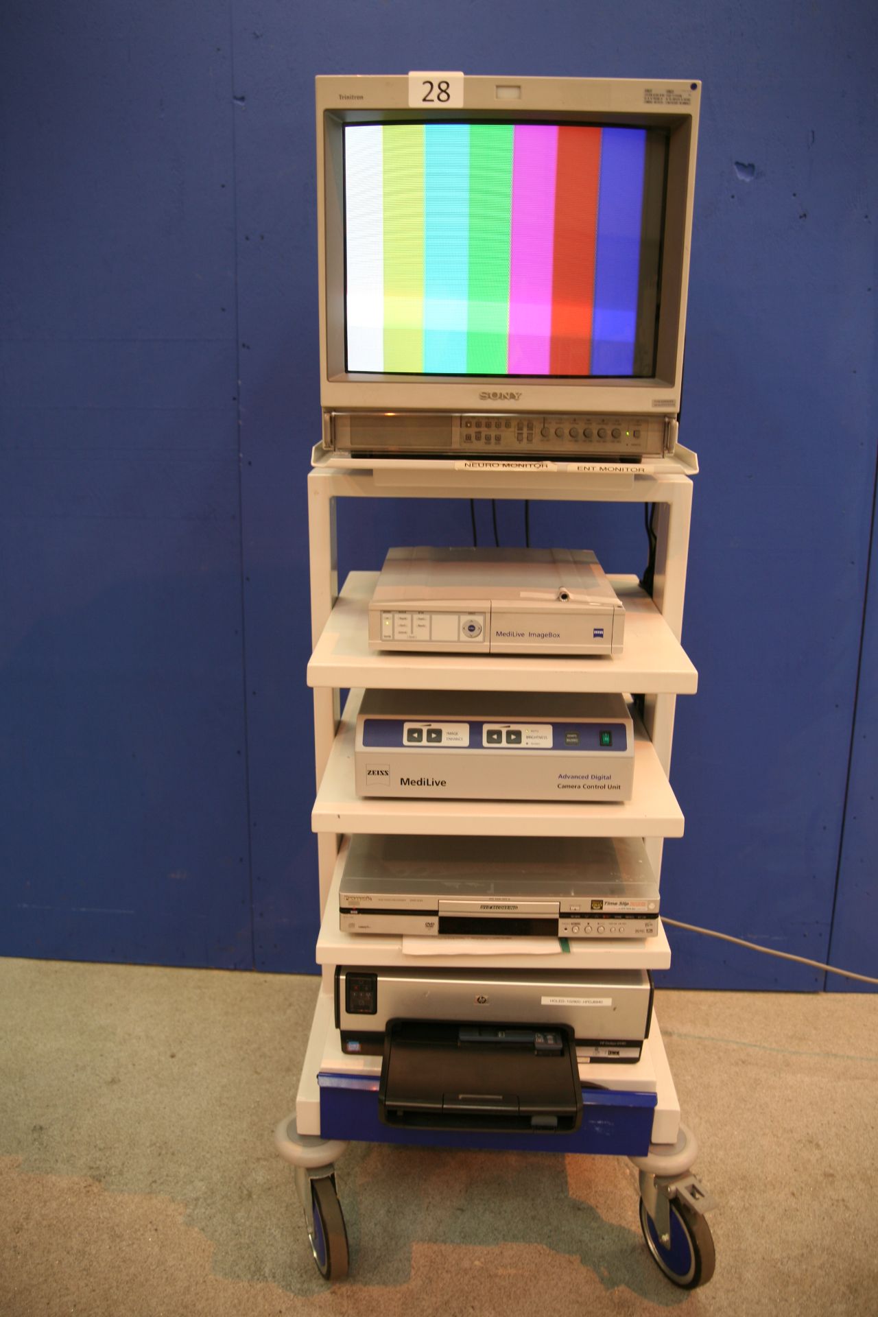 Mobile Stack Trolley With Sony Trintron Monitor And Zeiss Medilive ImageBox,