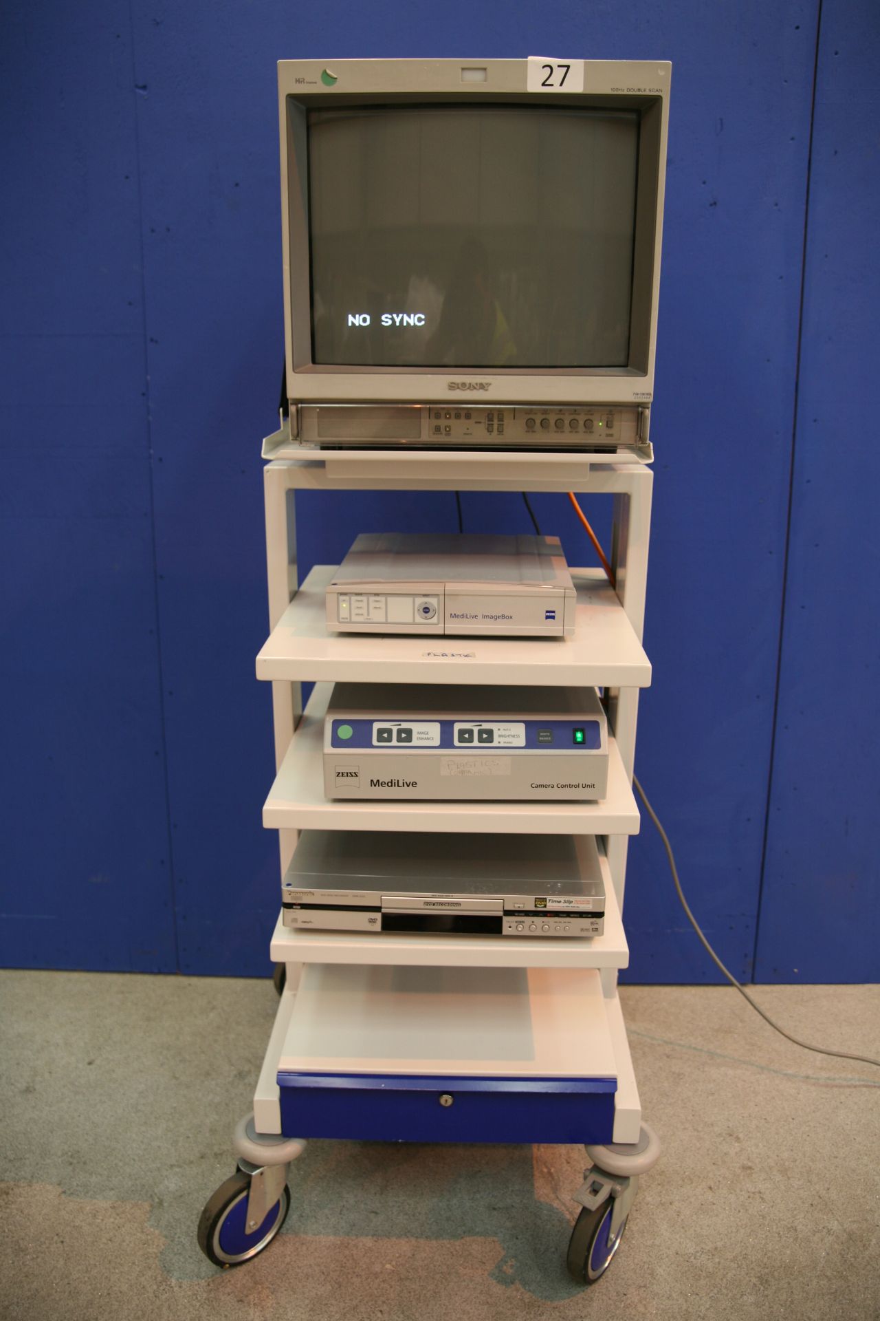 Mobile Stack Trolley With Sony HR Trintron Monitor And Zeiss Medilive ImageBox,