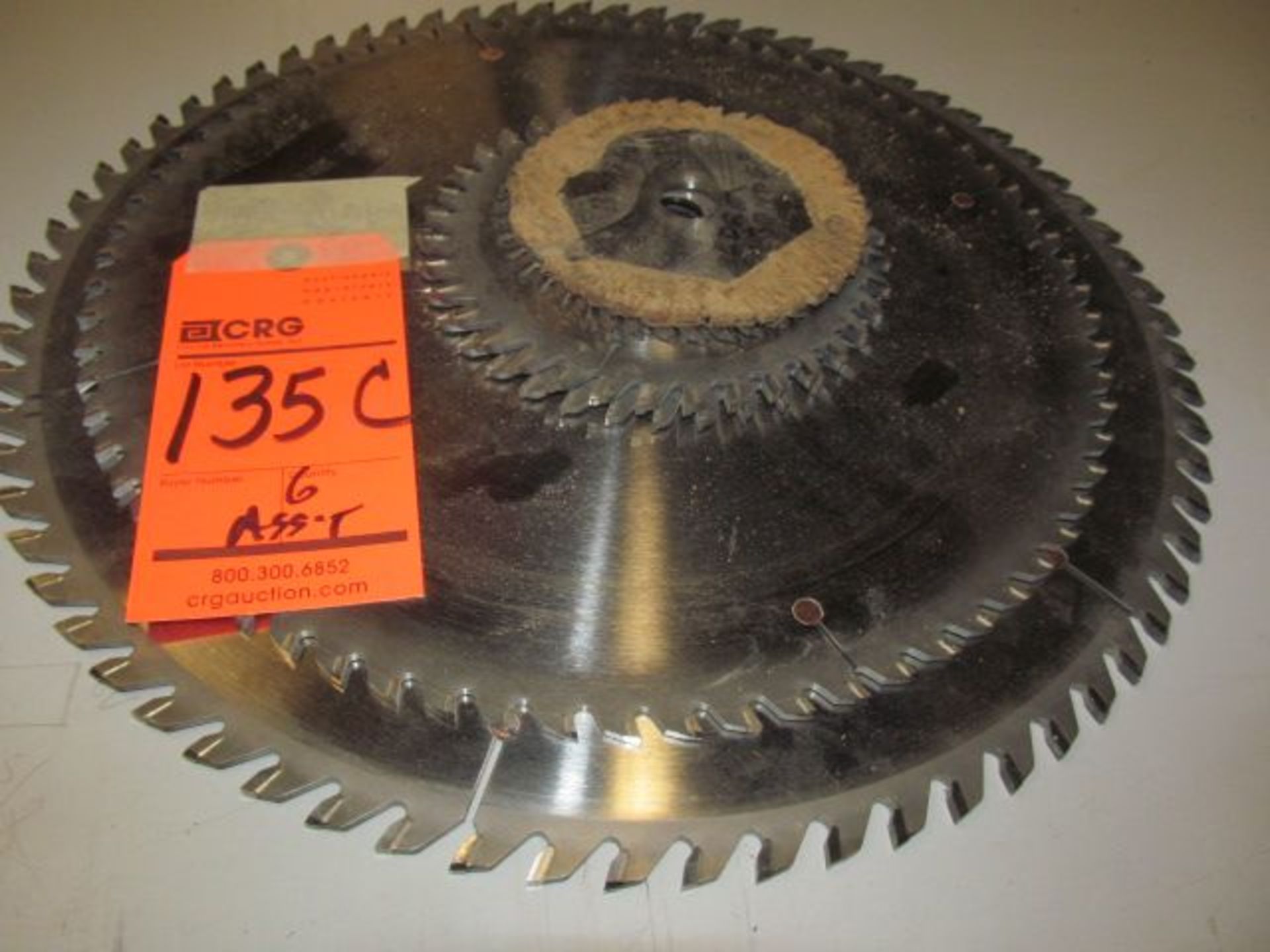 Lot (6) ass't carbide tipped saw blades with ass't arbor sizes