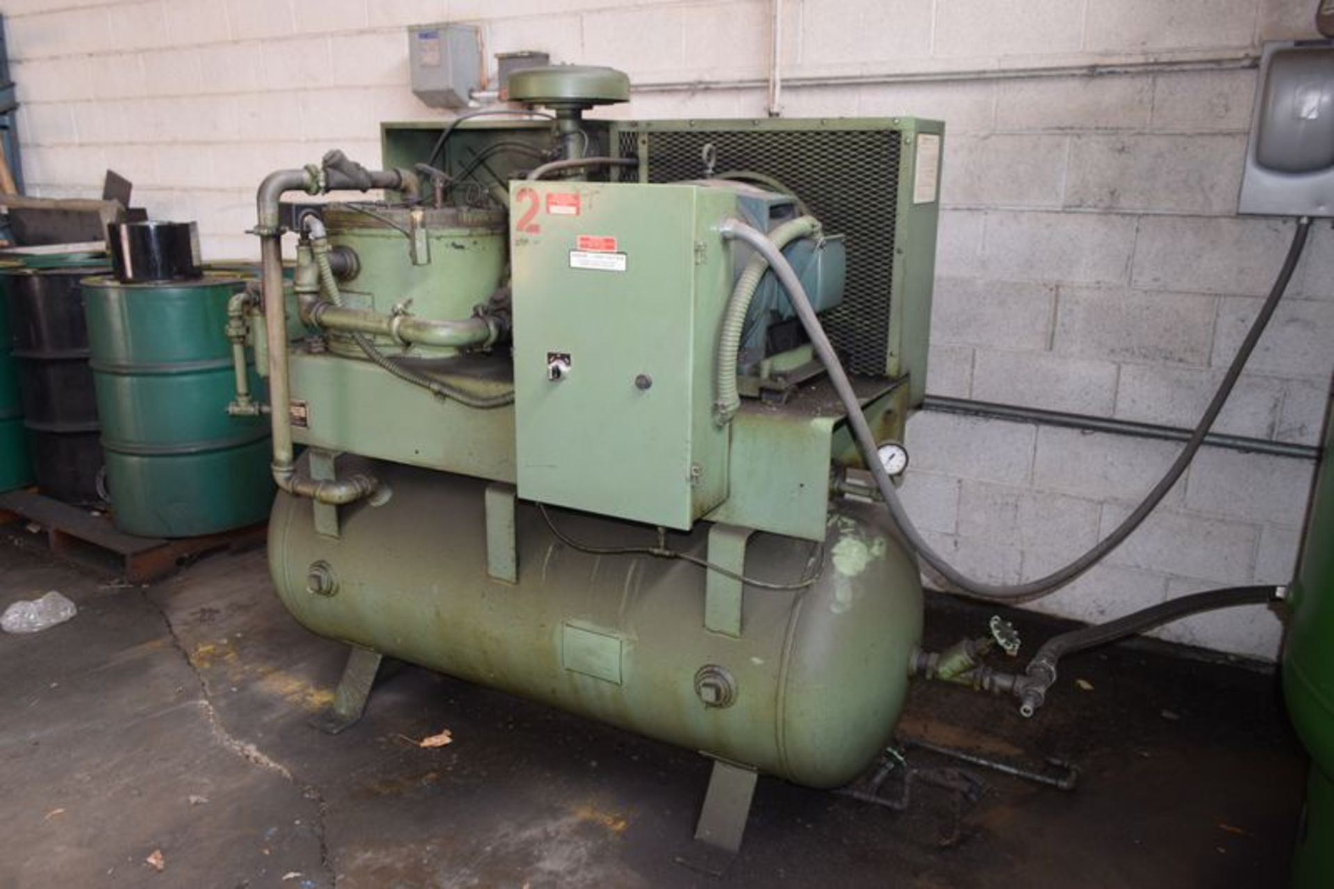 Joy Twistair Tank Mounted Compressor, Model TA-025TAN2C. 125psi, Driven by a 25hp motor. Serial#