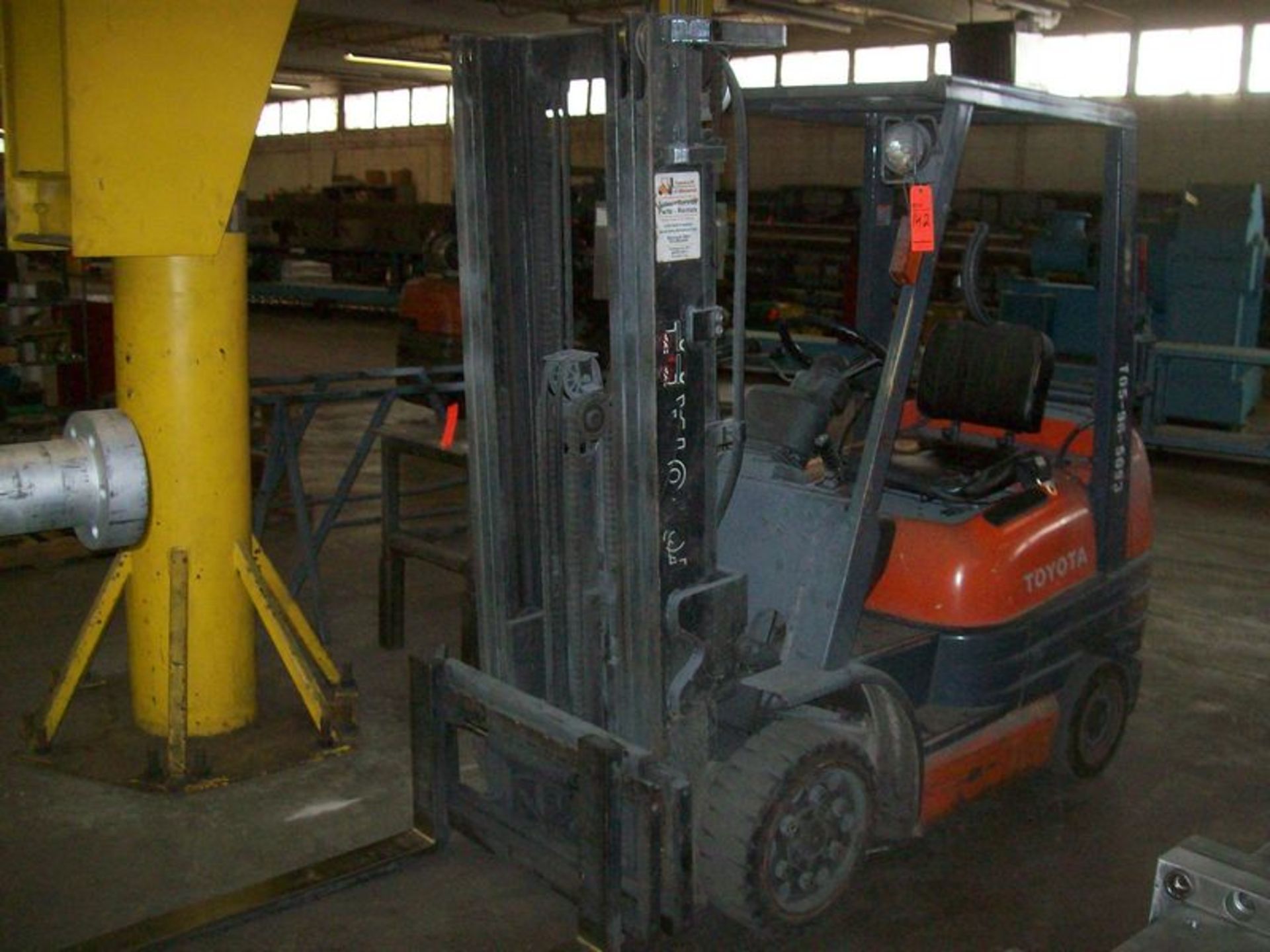 Toyota propane forklift, M/N 42-6FGCU25, S/N 64857, 4,900 lb cap, 15' height, solid tires, 11,102