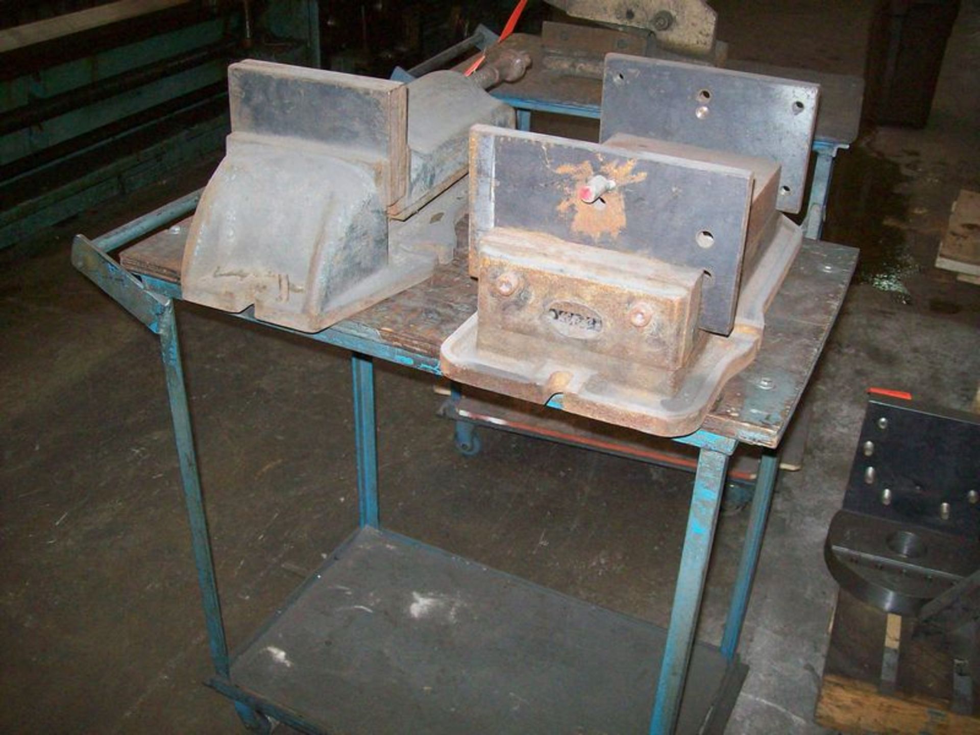 Lot includes (2) ass't HD machinists vises; (1) 8" and (1) 10" with cart