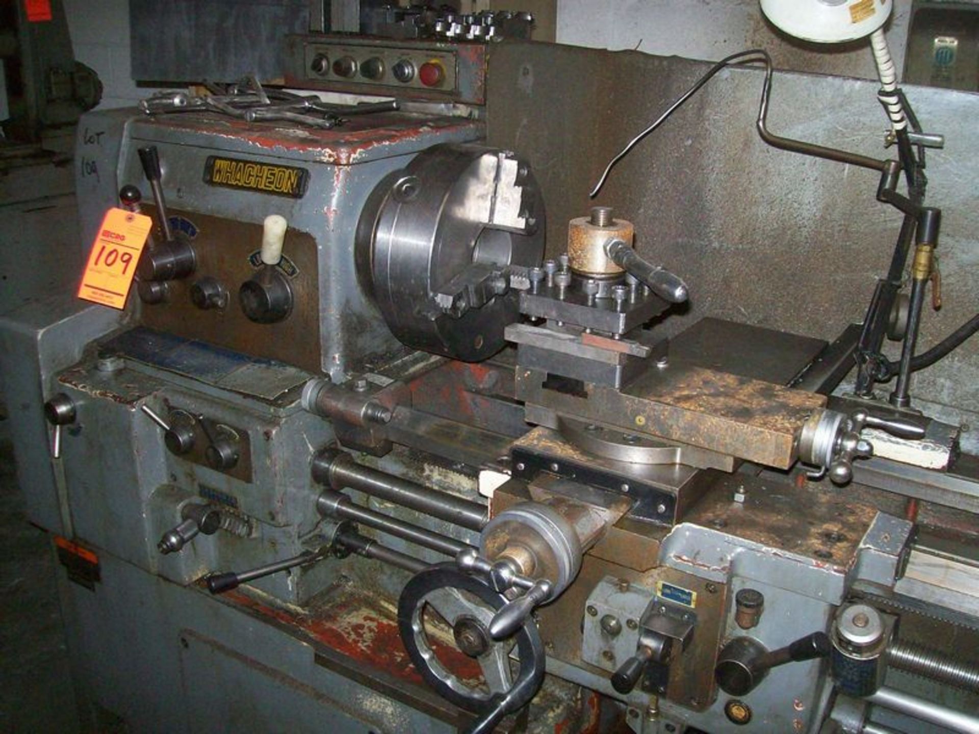 Wacheon engine lathe, M/N WL-435, S/N 8803-56, with 12", 3-jaw chuck, 18" BC, 80" bed, stead rest - Image 4 of 4