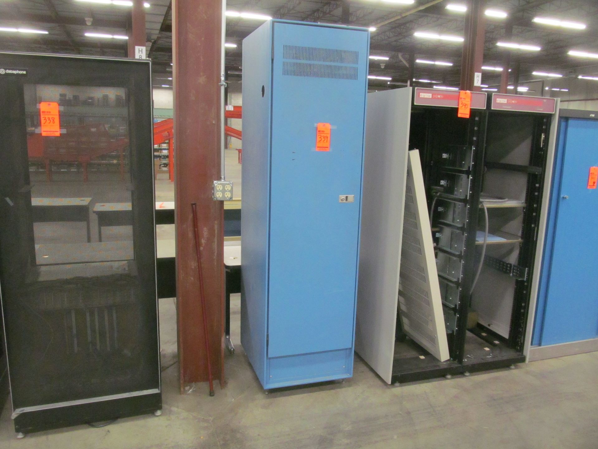 Assorted electronics control cabinet, metal, 22" x 27" x 84"