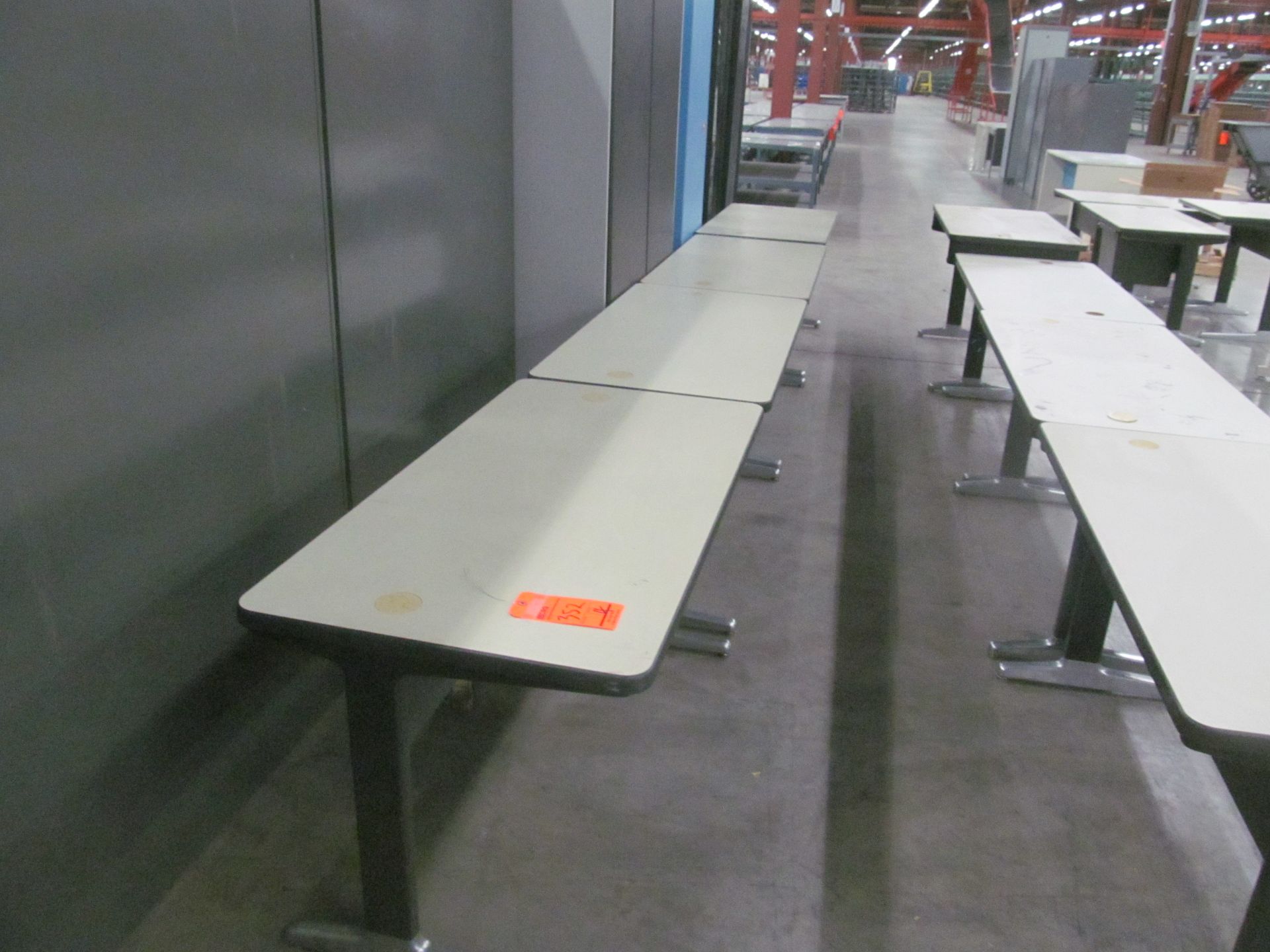 Lot of (4) assorted metal framed, formica surfaced office utility tables, 23" x 48"