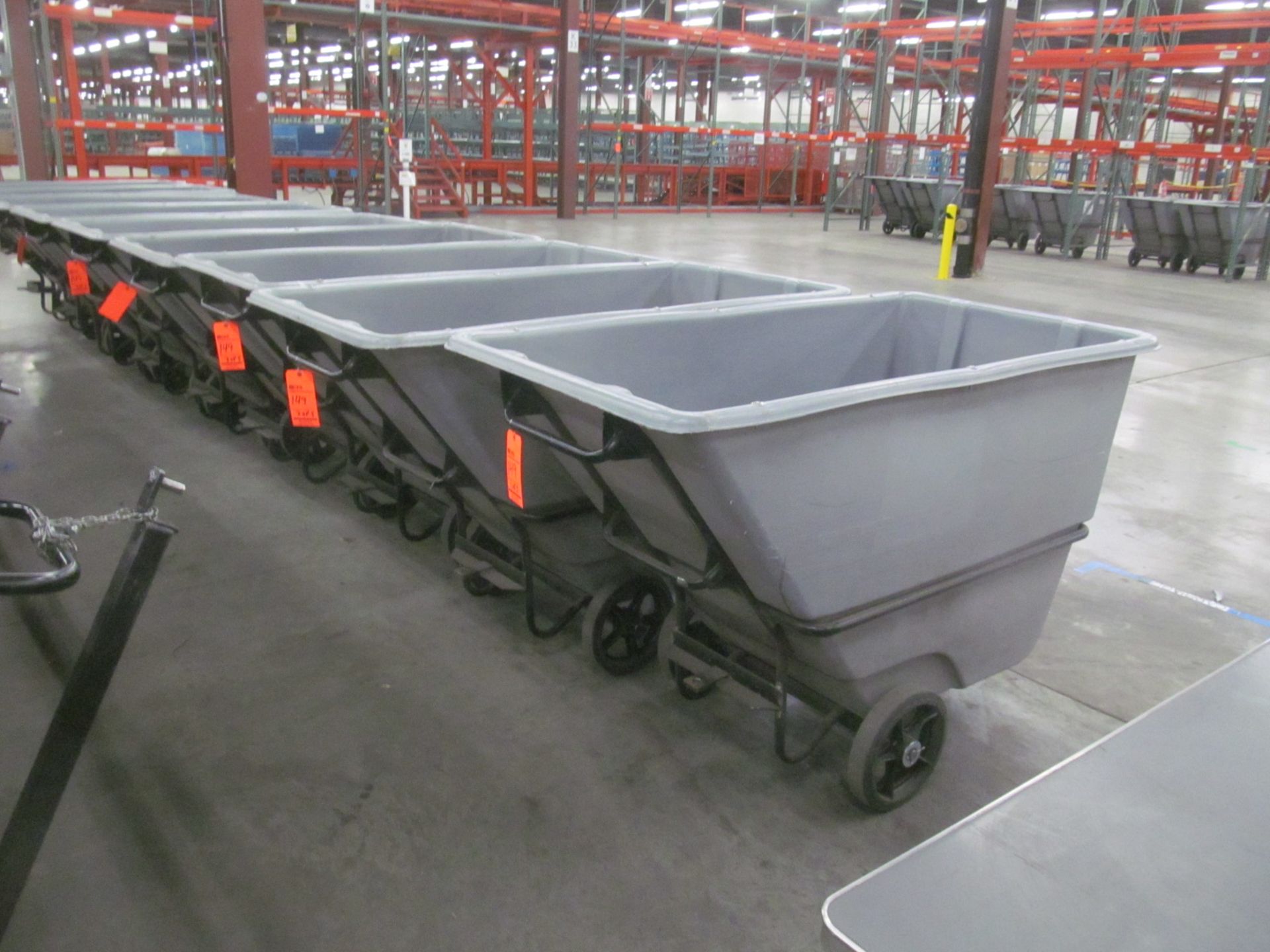 Lot of (5) assorted Akromils self-dumping hoppers with metal frame and plastic hopper- (1) yard