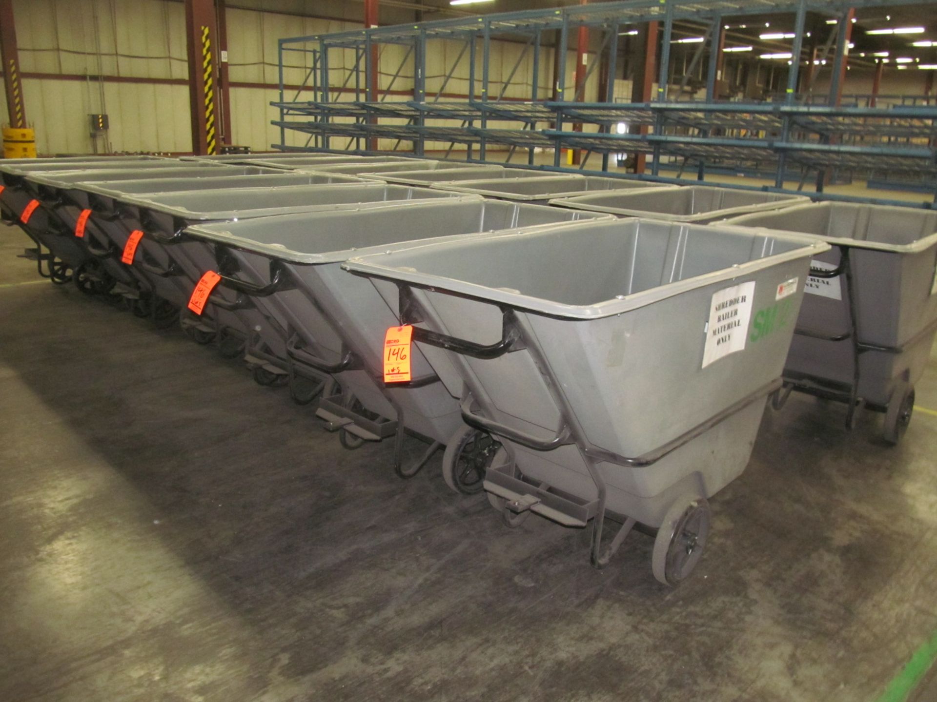 Lot of (5) assorted Akromils self-dumping hoppers with metal frame and plastic hopper- (1) yard