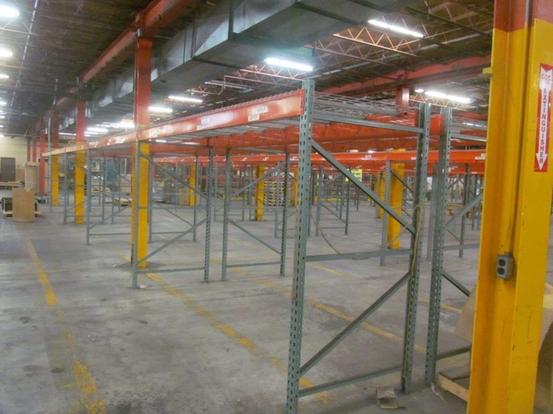 Lot of (10) section 12' x 42" x 7' high pallet rack, single tier, with (12) 7' high uprights with