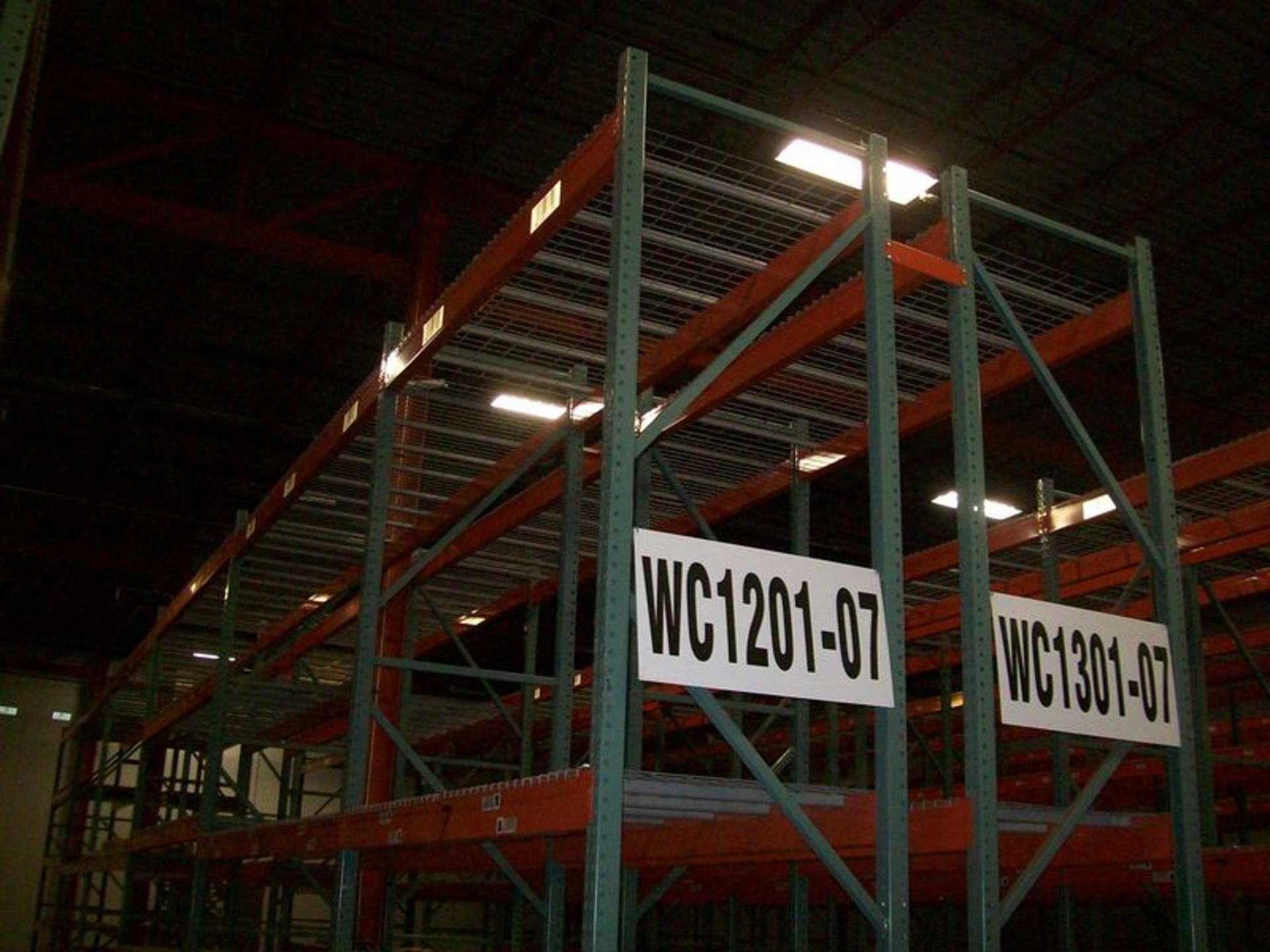 Lot of (12) sections Interack cup style pallet rack, (14) 14' high, 3" x 3" uprights, (60) 12'