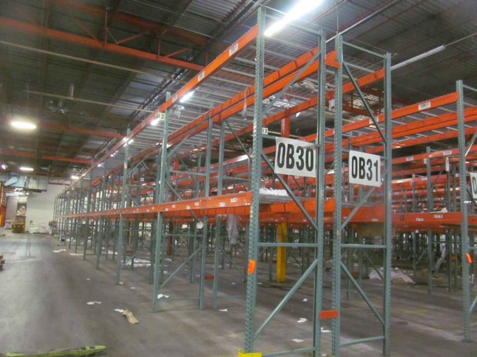 Lot of (24) sections Interack cup style pallet rack, (26) 14' high with 3" x 3" uprights, (96) 12'
