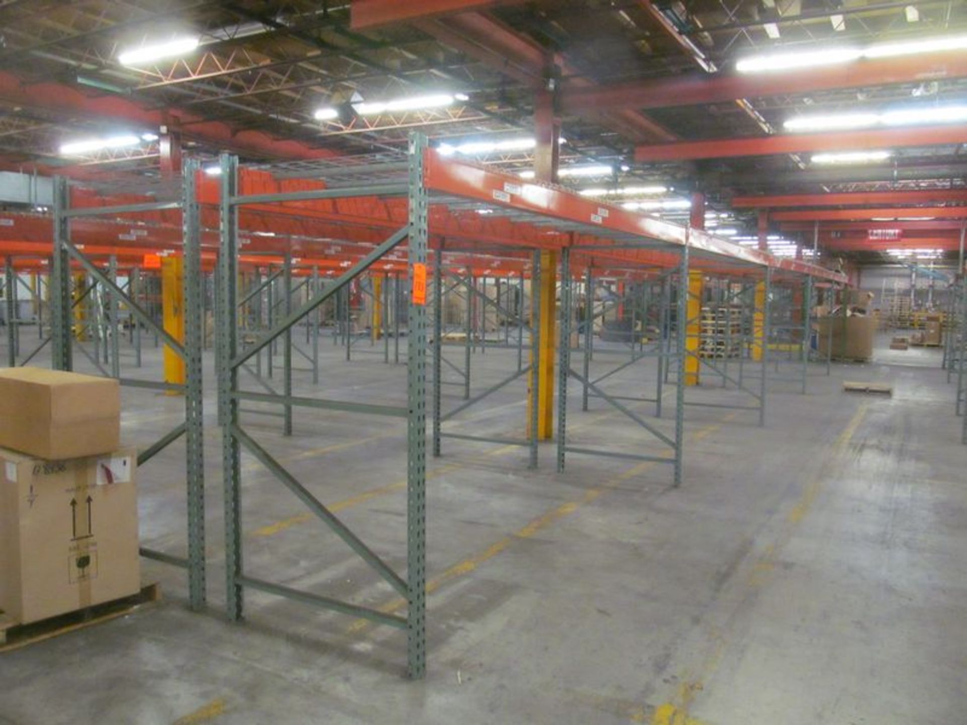 Lot of (10) section 12' x 42" x 7' high pallet rack, single tier, with (12) 7' high uprights with