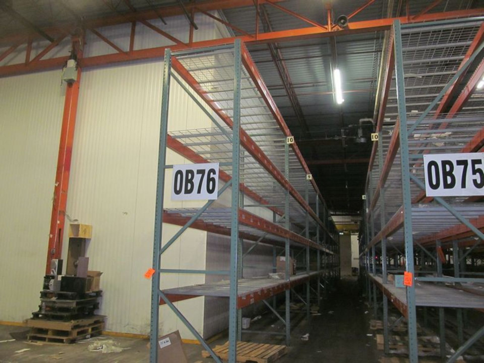 Lot of (10) sections Interack cup style pallet rack (11) 14' high, 3" x 3" uprights, (80) 12'