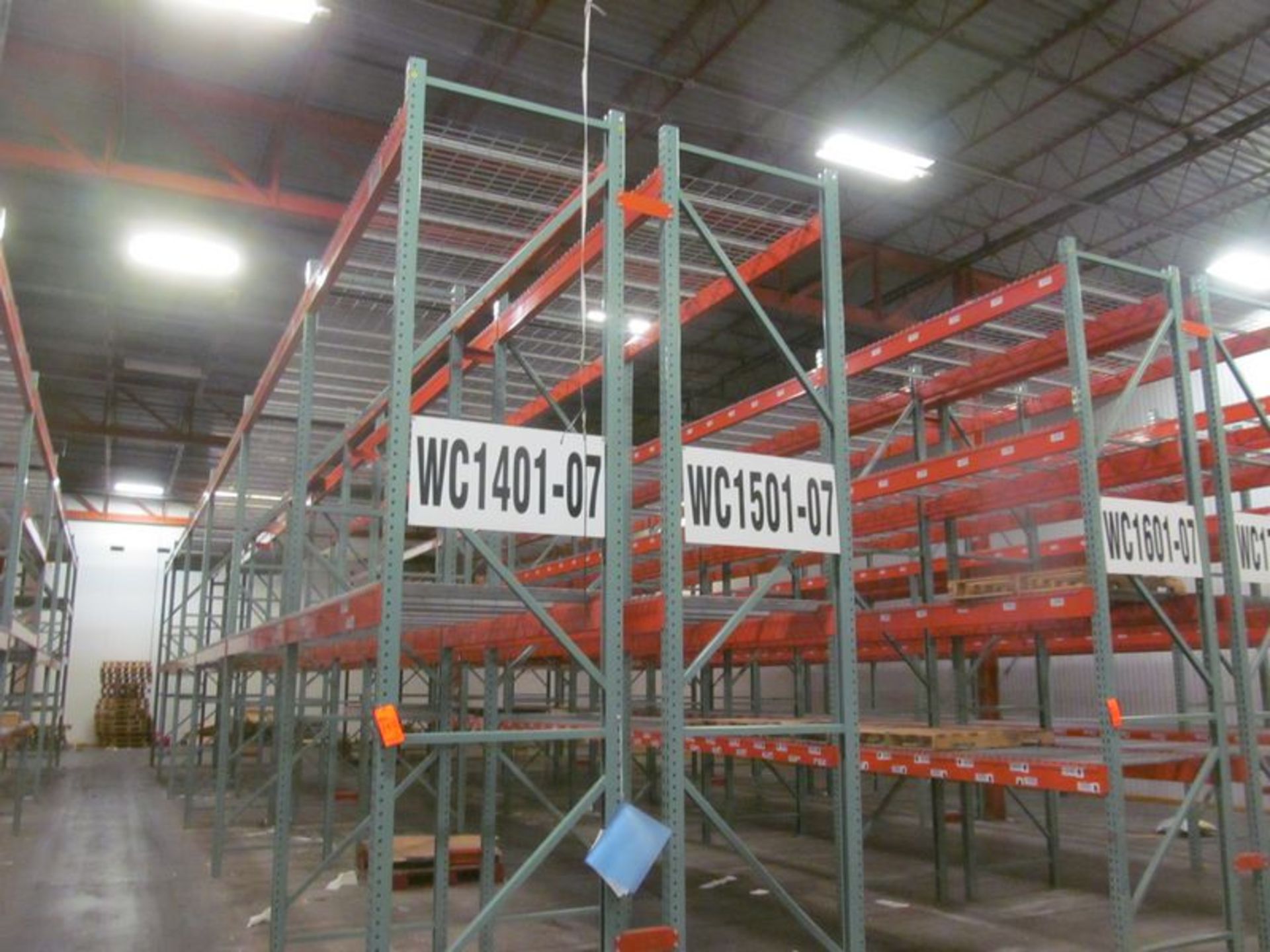 Lot of (12) sections Interack cup style pallet rack, (14) 14' high, 3" x 3" uprights, (40) 12'