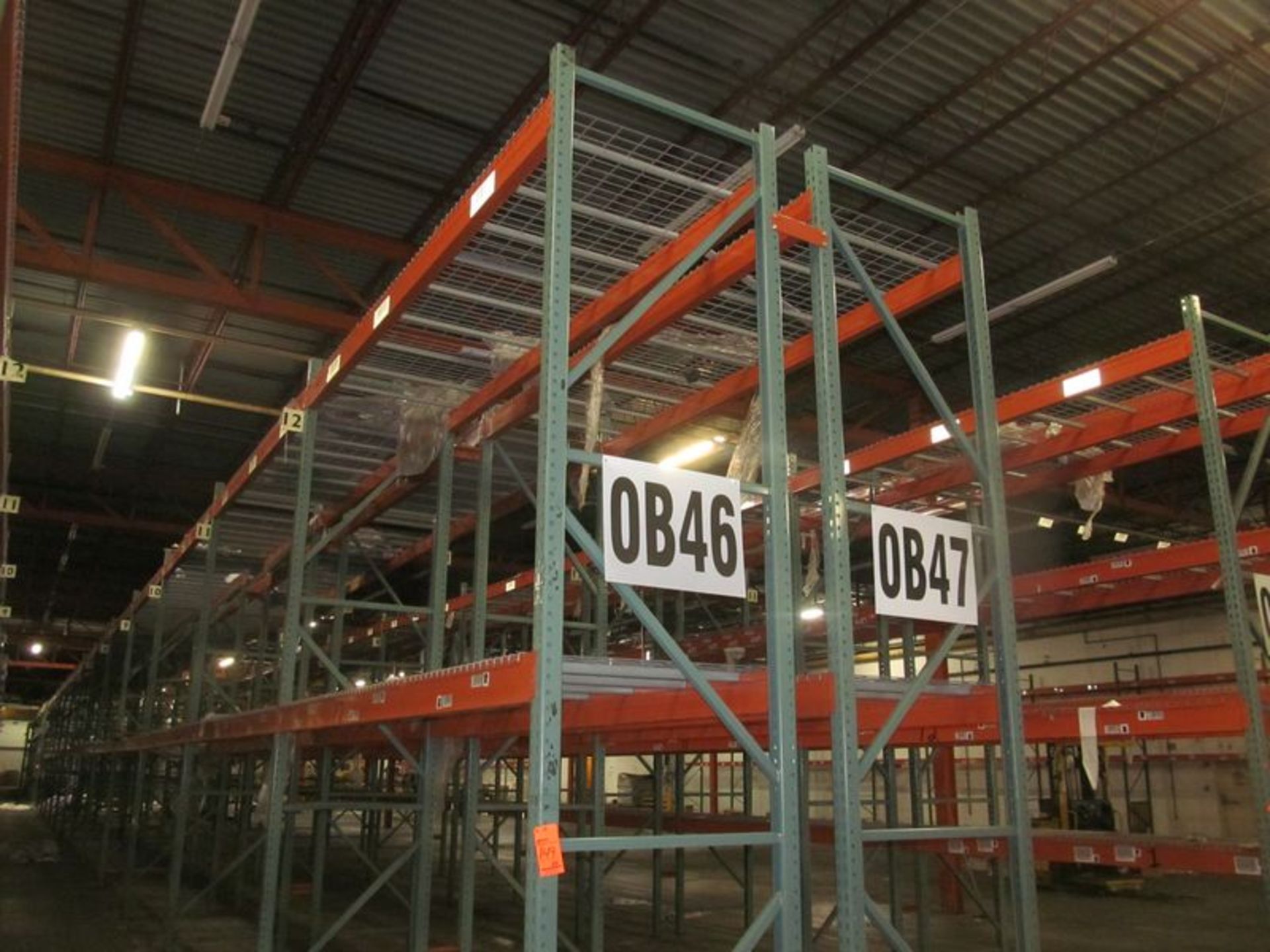 Lot of (24) sections Interack cup style pallet rack, (26) 14' high with 3" x 3" uprights, (96) 12'