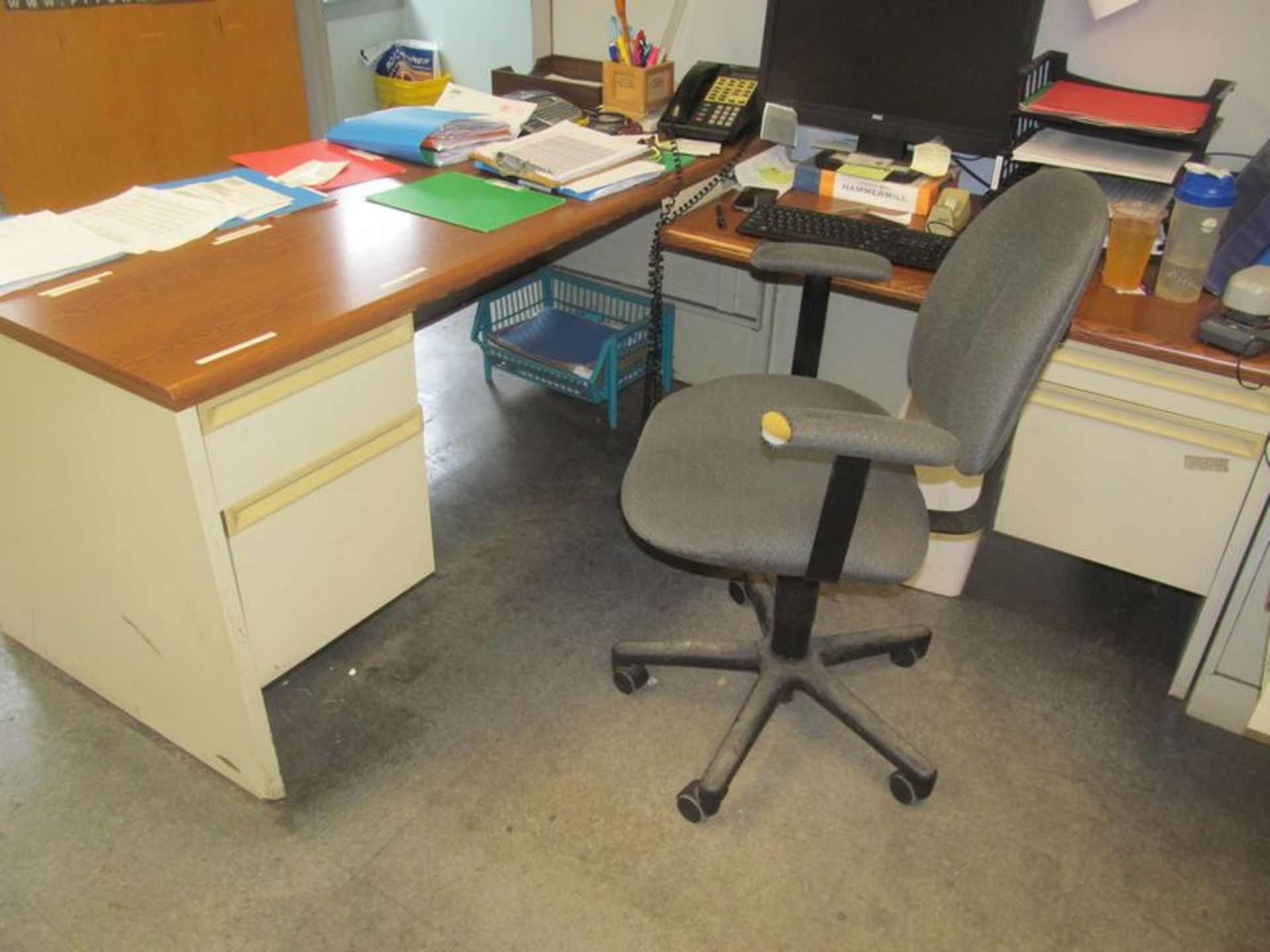 Lot of assorted office furniture including (2) desks, (2) chairs, partitions, etc.