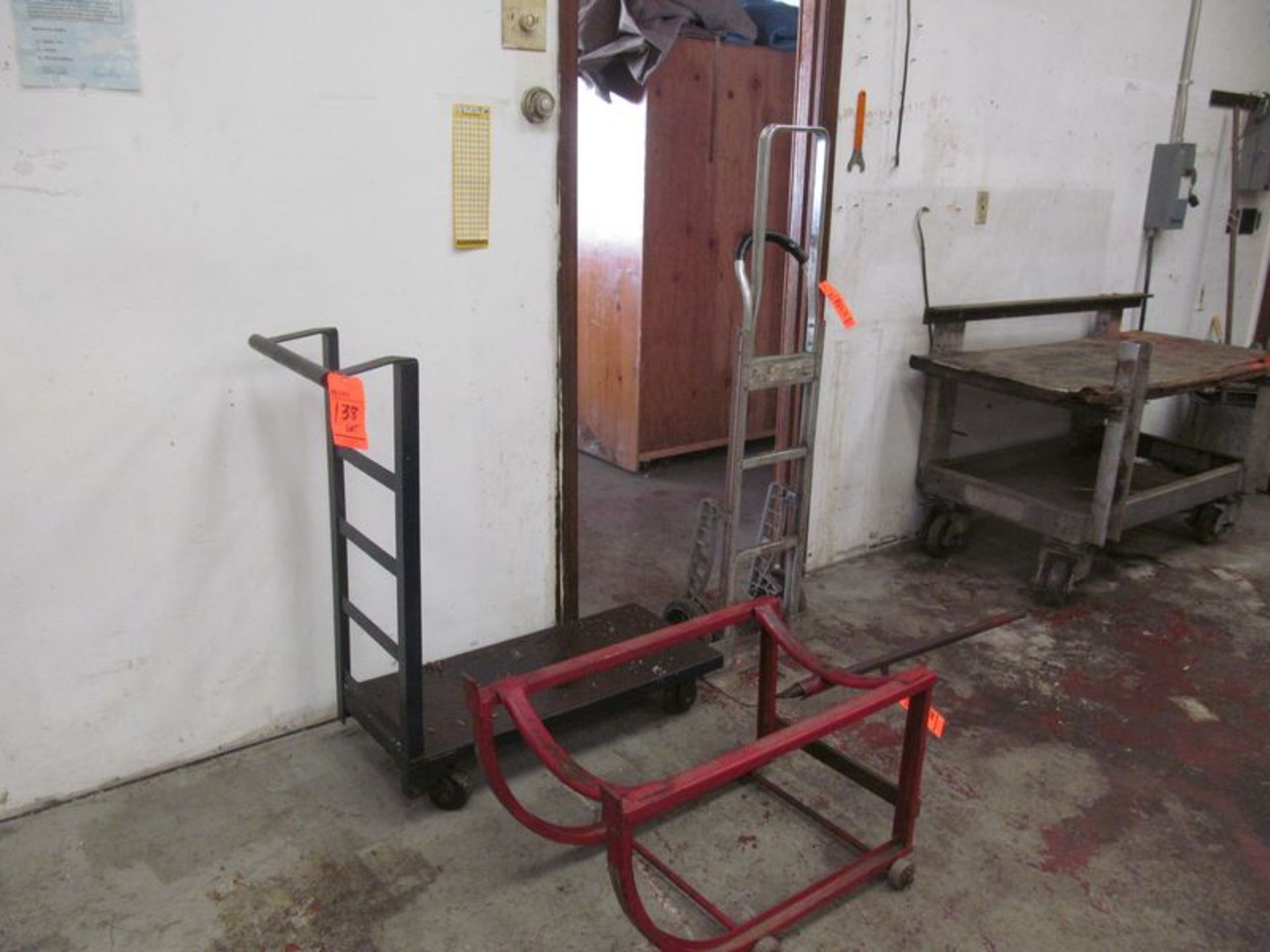 Lot includes Magnaliner type hand truck, 16" x 36" shop cart, steel drum cradle - Image 2 of 2