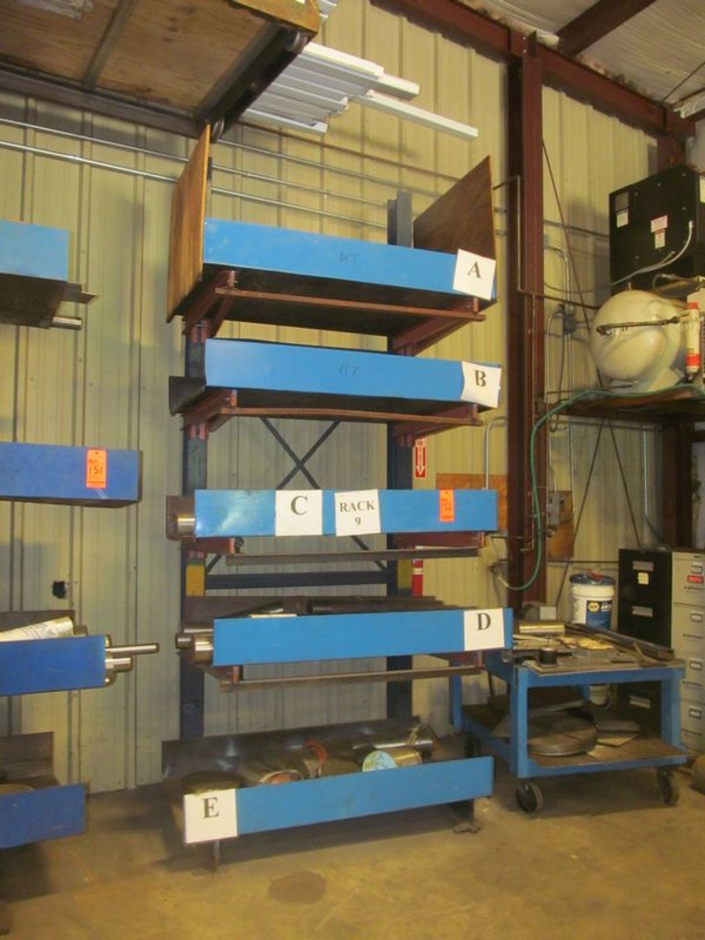 5 tier cantilevered metal stock rack, 52"w x 40" deep x 10' high with (8) 32" arms and (5) - Image 2 of 2