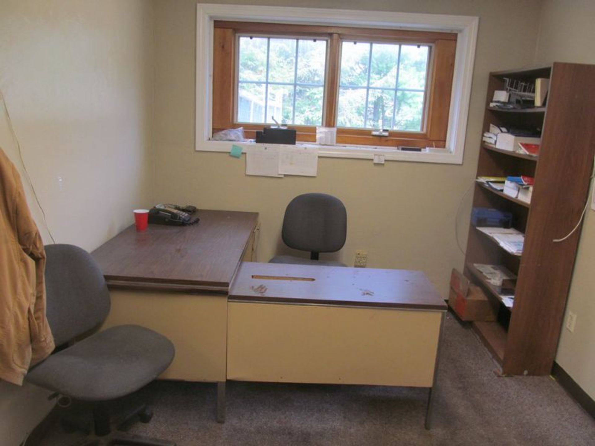 Lot of assorted furniture, including: (2) assorted desks, (4) chairs, (1) tub file, (1) 5 drawer - Image 2 of 2
