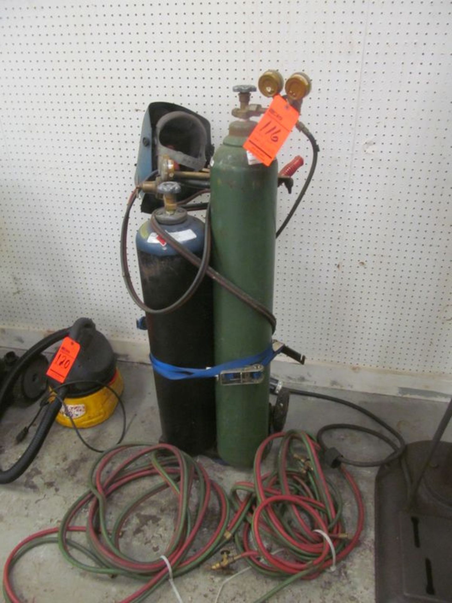 Cut and weld unit with regulators, tips, assorted hose, cart and face shield-no tanks