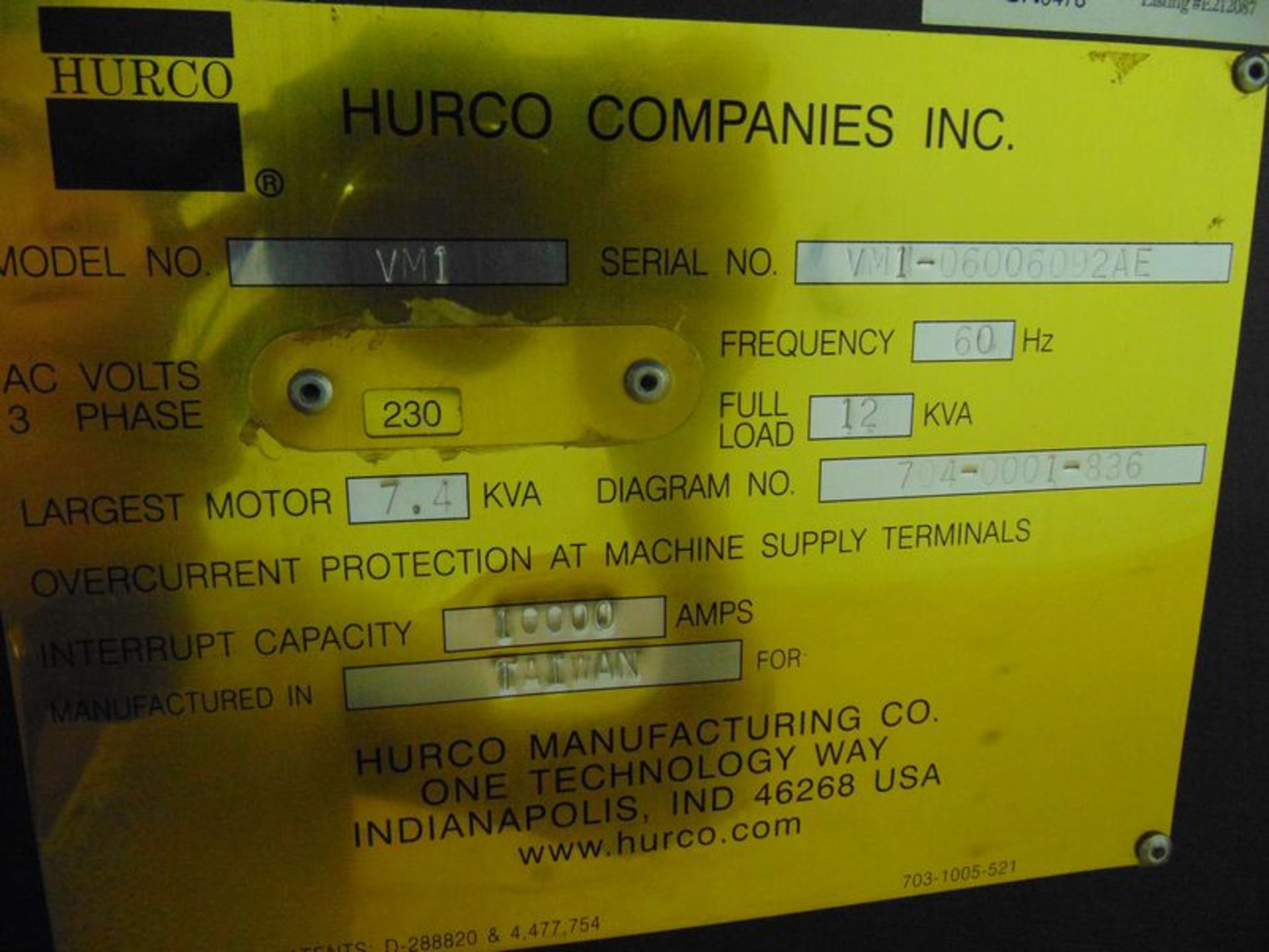 2002 Hurco VM1 16 position automatic tool changer, Max CNC controls, (2) Kurt 6" machine vises, - Image 3 of 3