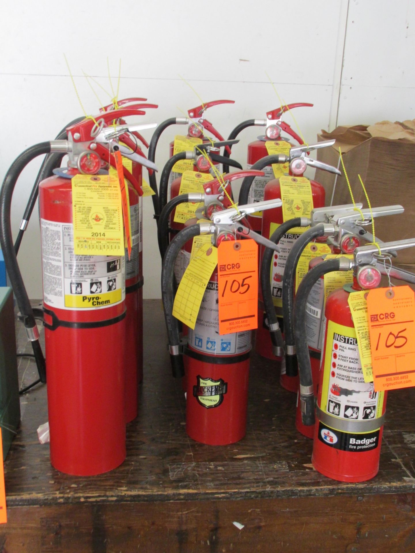 Lot of (14) ABC/dry chemical fire extinguishers by Badger, Buckeye, & Pyro-Chem Brands - assorted