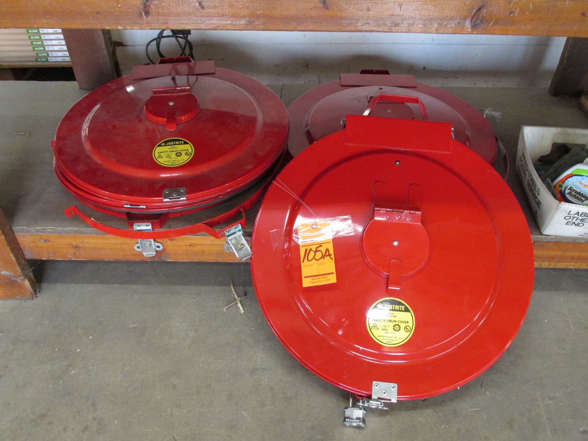 Lot of (4) Justrite m/n 26754 locking safety drum covers - Image 2 of 4