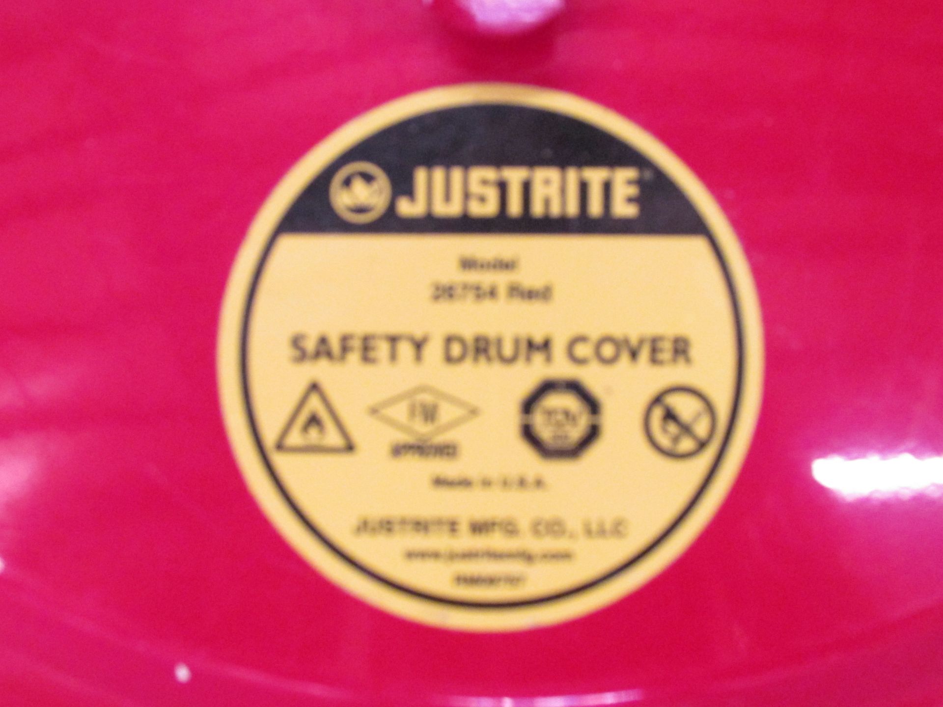 Lot of (4) Justrite m/n 26754 locking safety drum covers - Image 4 of 4