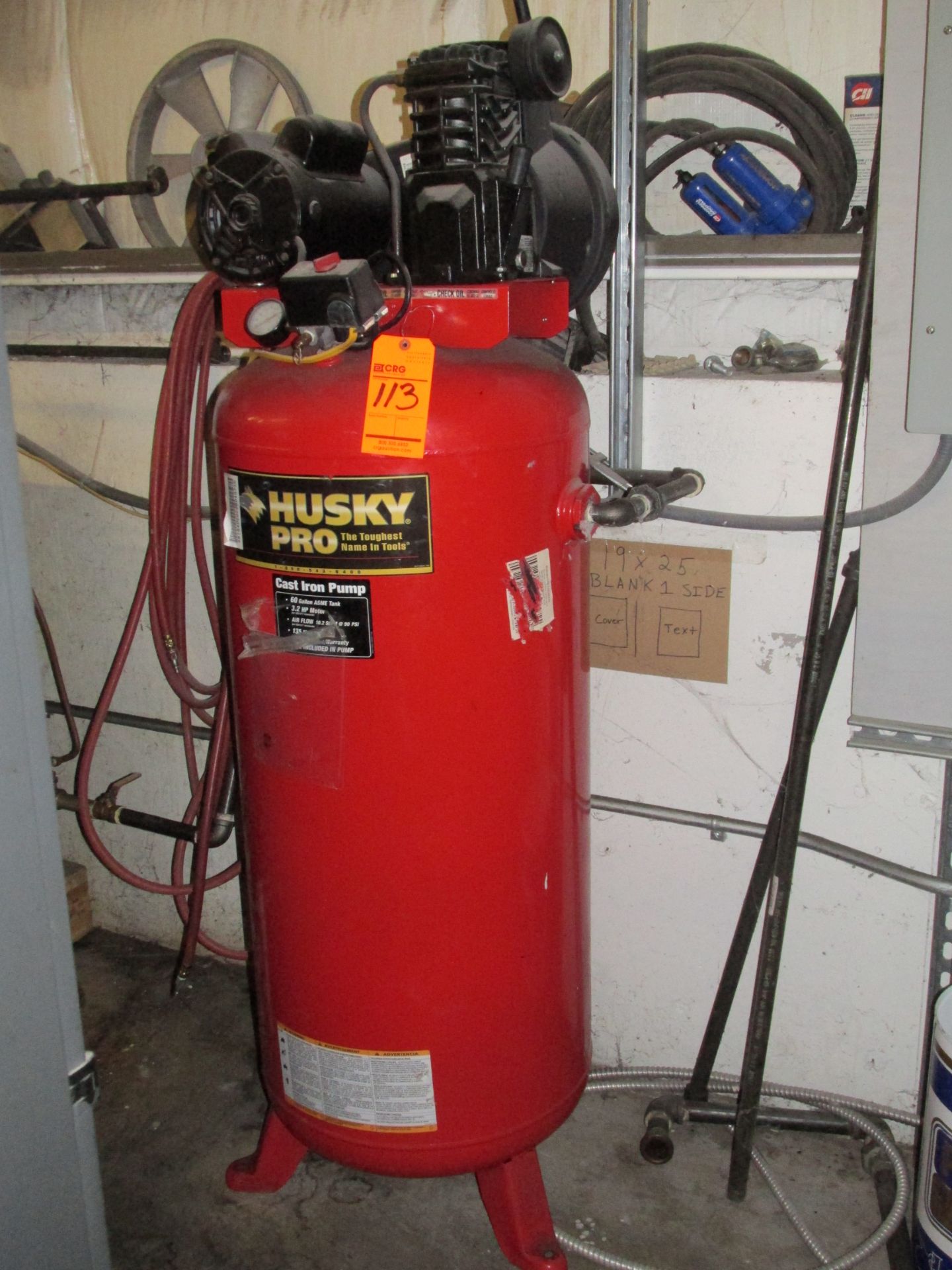 Husky, m/n VT631403AJ, 60 gal. vertical air compressor, 3.2 HP motor, 135 max PSI, 240 volt