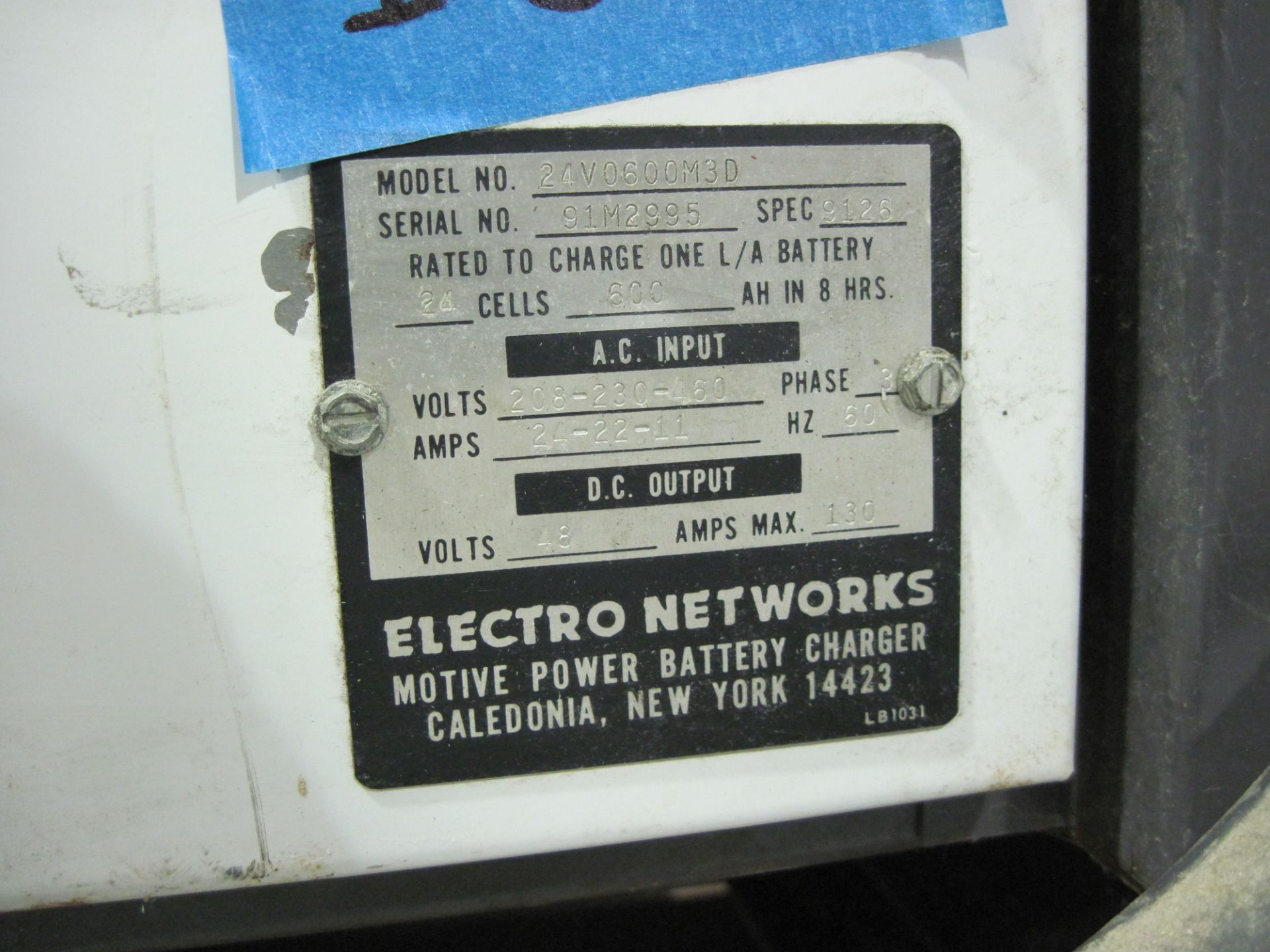 Electro Networks Forklift Charger, 24 Cell, 42VDC, Model 24VO600M3D, AC Input Volts 208/240/480, - Image 2 of 2