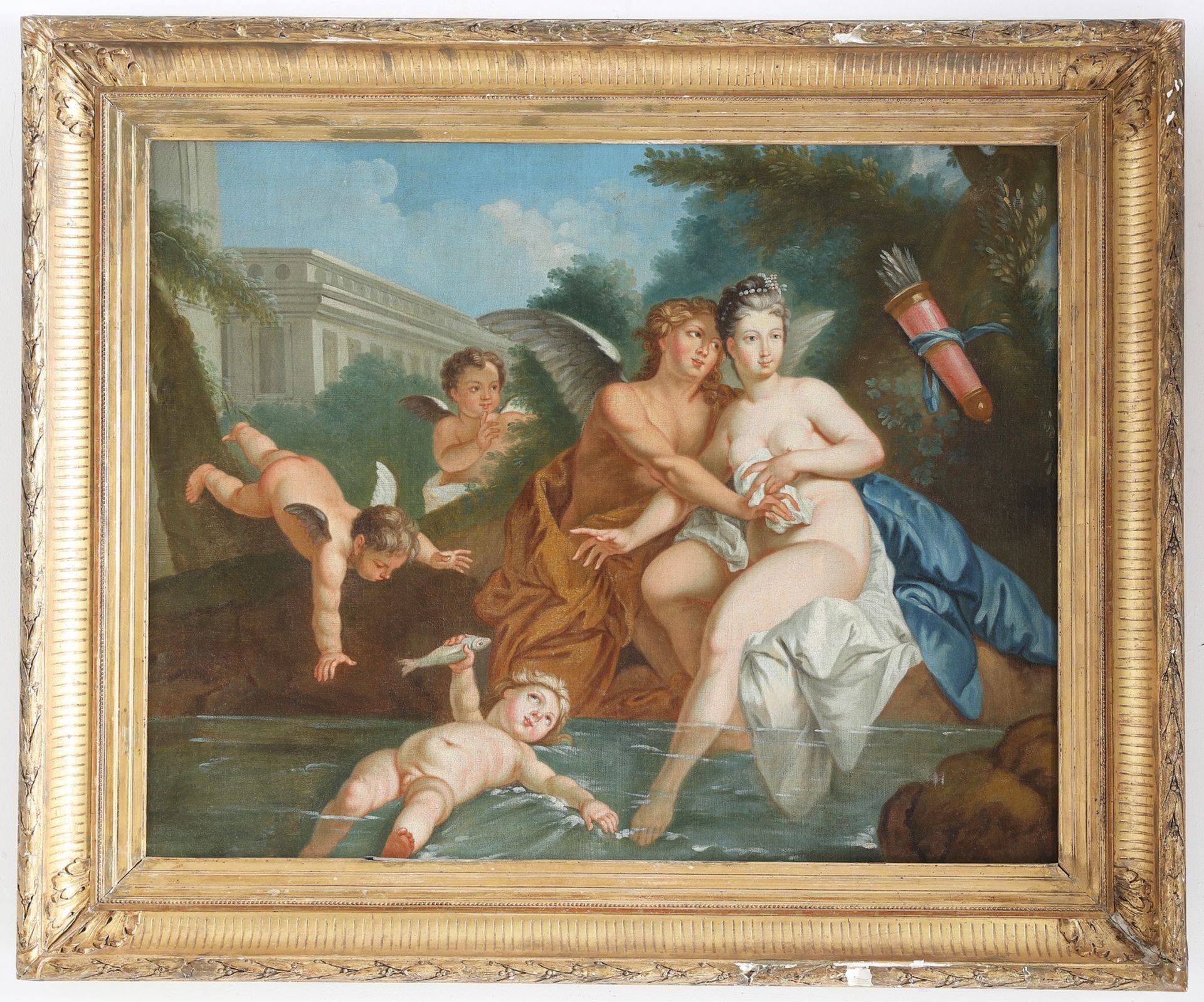 ARTISTA FRANCESE DEL XVIII SECOLO Venere e puttini. Olio su tela . Cm 100,00 x 82,00. . Cornice