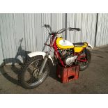 A 1974 Yamaha TY80 schoolboy trials, unregistered, yellow and white.