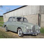 A 1955 Humber Hawk historic rally car, registration number SLJ 205, Mist green.