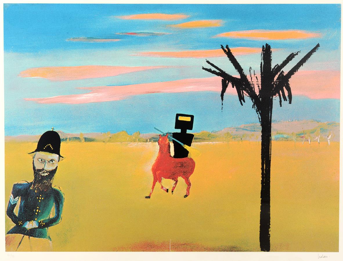 A Sidney Nolan artist proof limited edition print, Ned Kelly approaching Constable Scanlon,