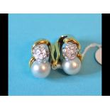 A pair of 18ct gold, pearl and diamond c