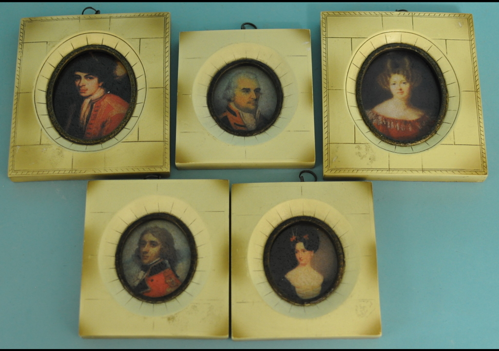 Five bust portrait miniature prints (5)